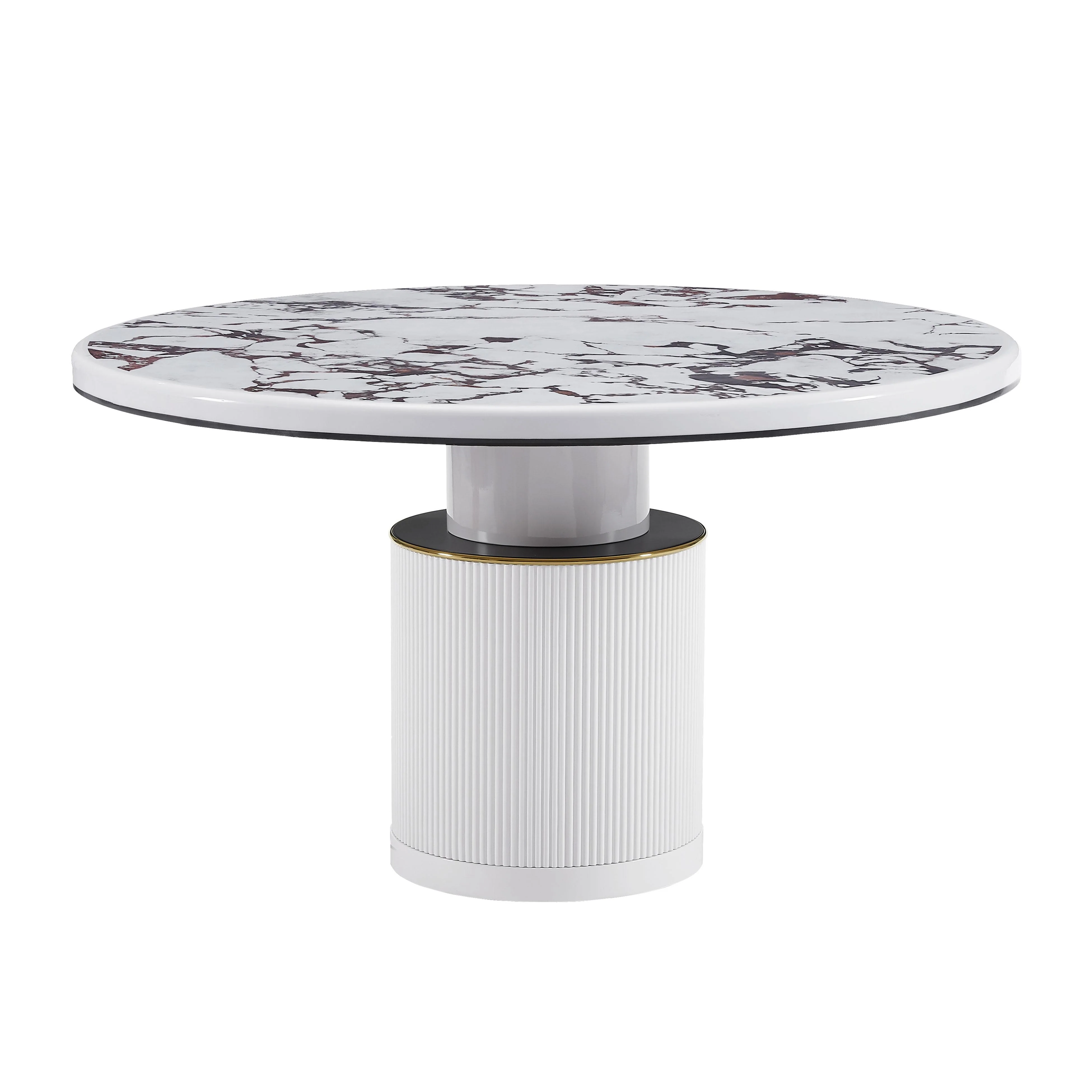 Vanessa White Marble Lacquer 53" Round Dining Table 1 Vanessa White Marble Lacquer 53" Round Dining Table
