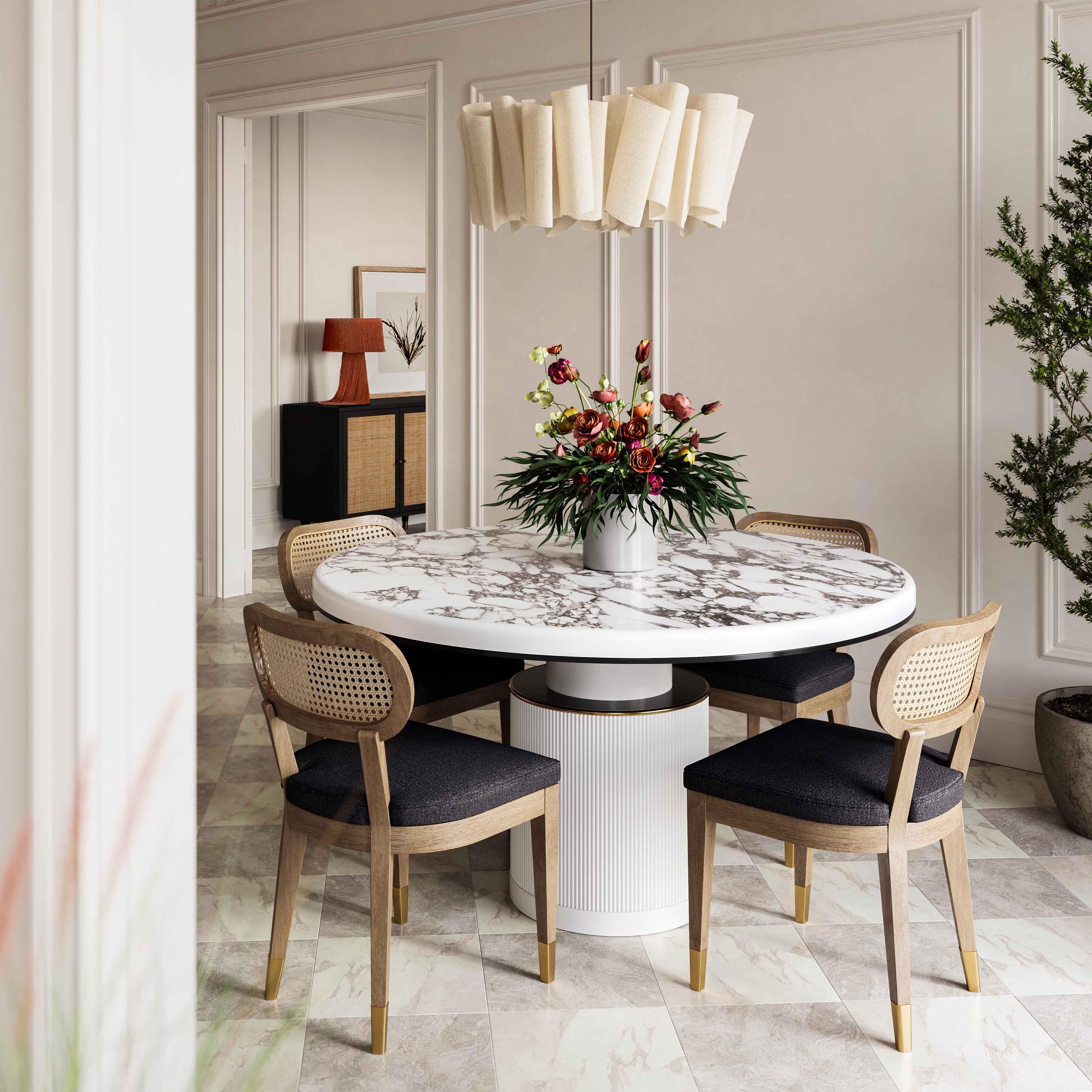 Vanessa White Marble Lacquer 53" Round Dining Table 8 Vanessa White Marble Lacquer 53" Round Dining Table