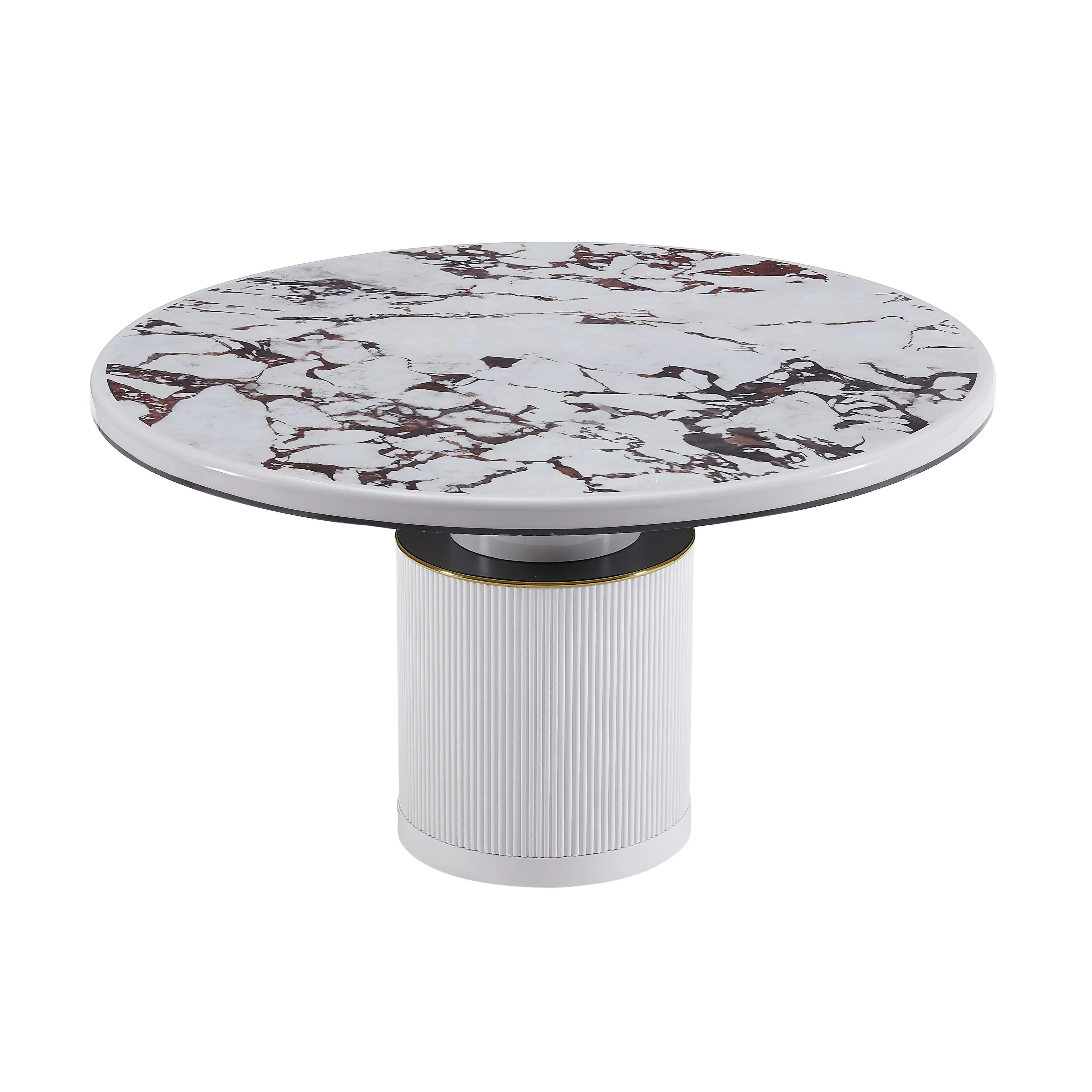 Vanessa White Marble Lacquer 53" Round Dining Table 9 Vanessa White Marble Lacquer 53" Round Dining Table
