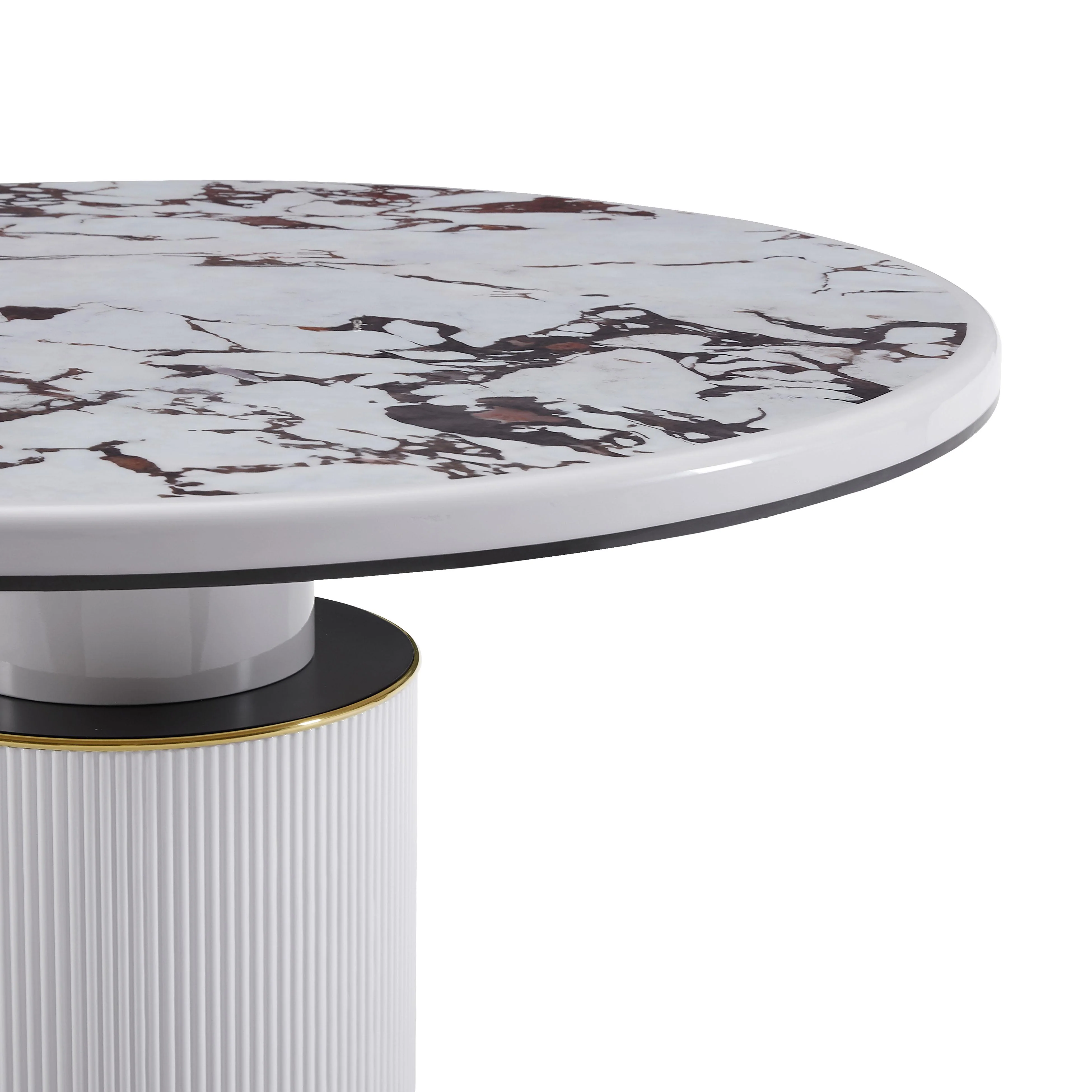 Vanessa White Marble Lacquer 53" Round Dining Table 10 Vanessa White Marble Lacquer 53" Round Dining Table