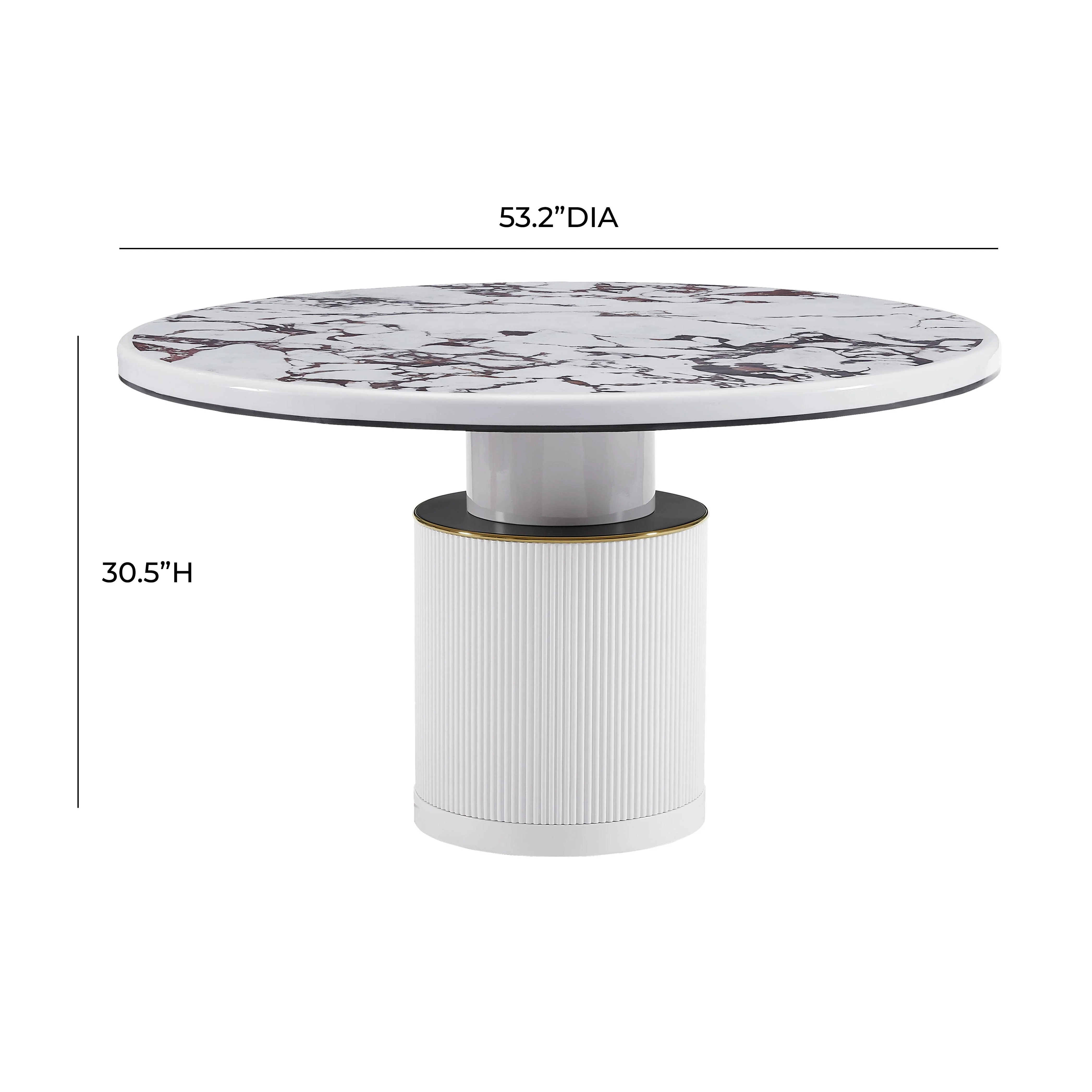 Vanessa White Marble Lacquer 53" Round Dining Table 12 Vanessa White Marble Lacquer 53" Round Dining Table