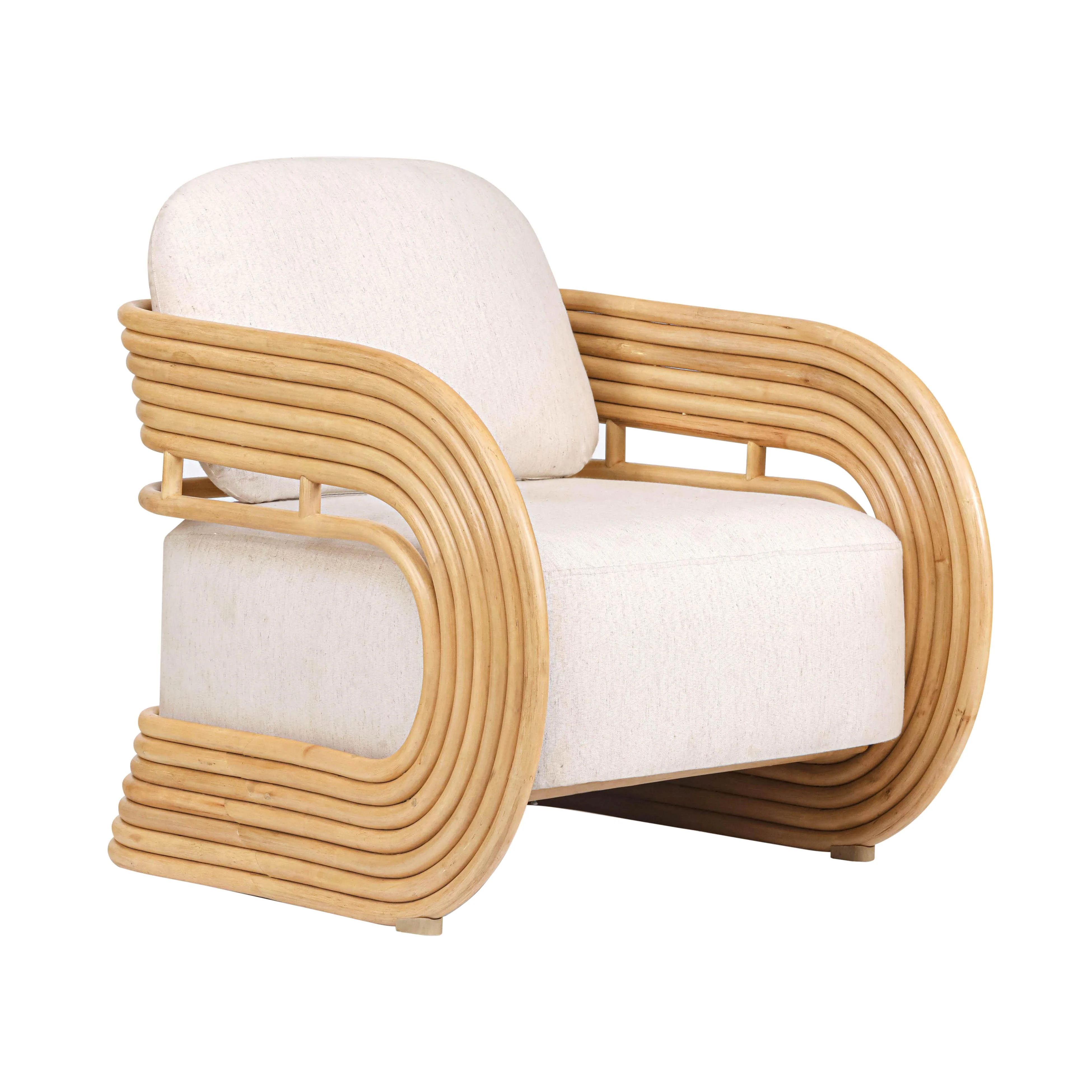 Lauretta Cream Fabric and Natural Rattan Accent Chair