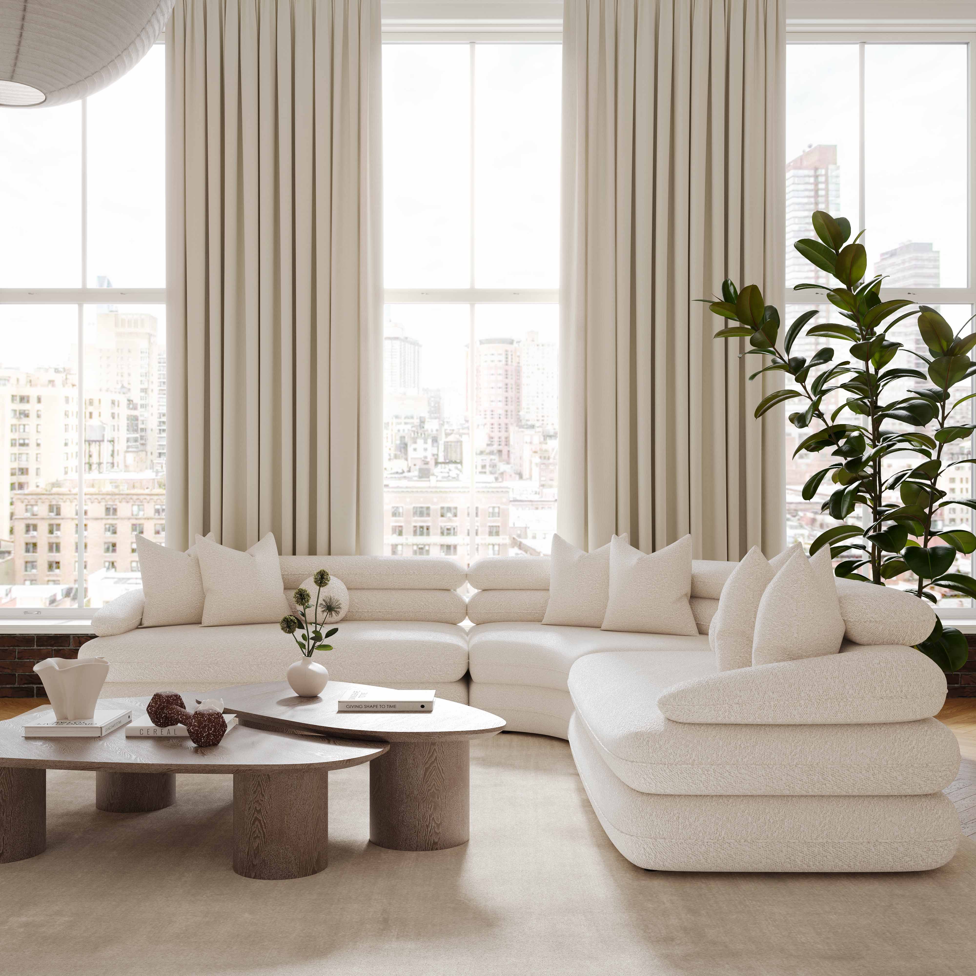 Lulu Cream Boucle Modular Curved Sectional 8 Lulu Cream Boucle Modular Curved Sectional